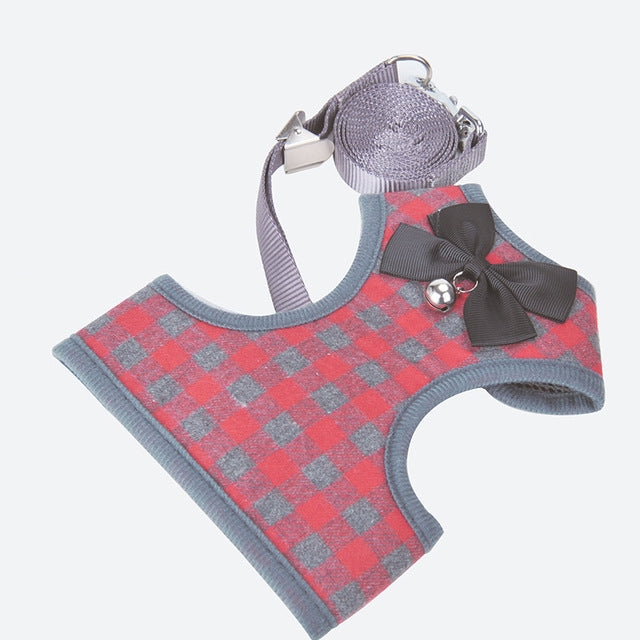 Gilet à carreaux avec nœud réglable, corde de traction en plomb, laisse pour chat, chien, animal de compagnie